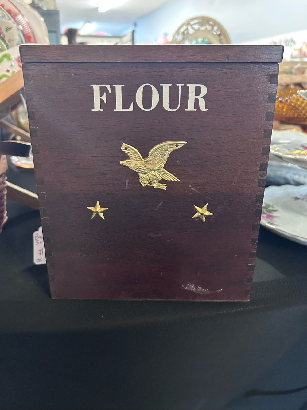 Wooden Flour Canister with Gold Eagle Accent - Brown
